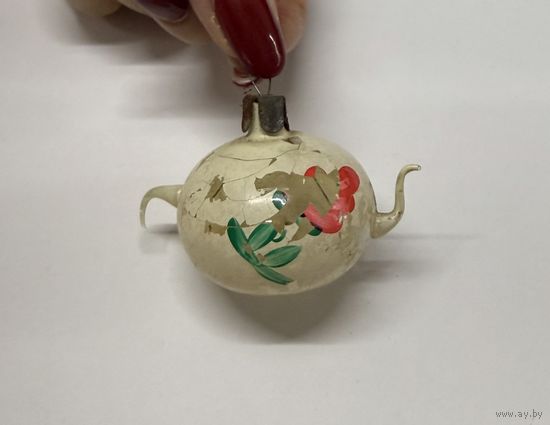 Елочная игрушка чайник заварник ручная роспись СССР