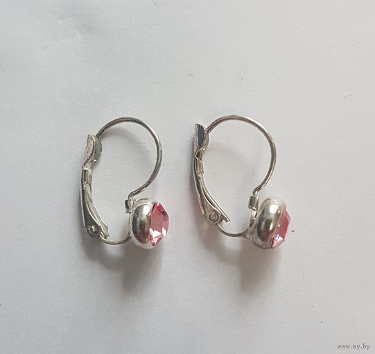 Серьги с розовым кристаллом, длина 1,8 см
