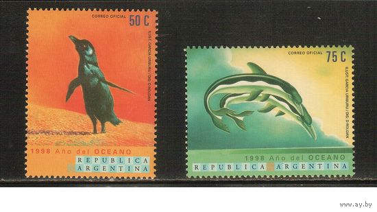 Аргентина-1999(Мих.2463-2464) , **  , Морская  Фауна, Пингвины, Дельфины,  (полная серия)