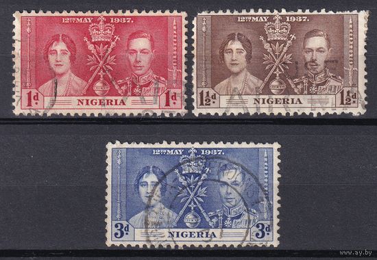 21.BrKS. Великобритания. Колонии.  Нигерия. Коронация Георга VI и Елизаветы. 1937 г. Полная серия. Mi.##43-45. (*).