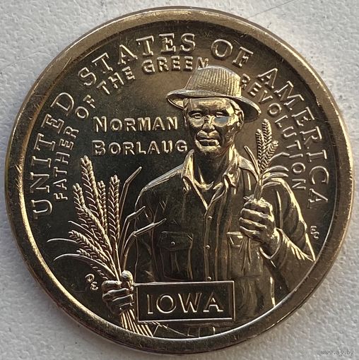США 1 доллар 2026 г. Агроном Норман Борлоуг. Штат Айова. Двор D и Р. Цена за 1 шт.