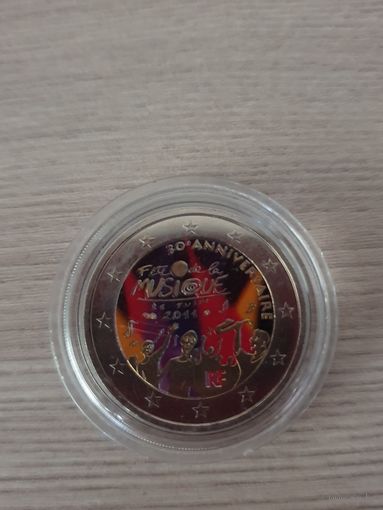 2 евро 2011 год, Франция, 30 лет Дню музыки во Франции, ЦВЕТНАЯ   в капсуле, UNC