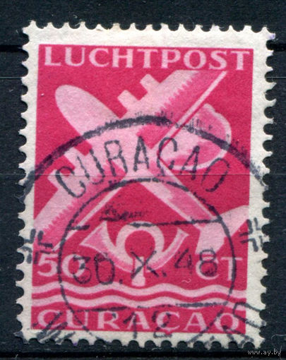 Нидерландские колонии - Кюрасао - 1947г. - авиация, авиапочта, печать Кюрасао, 50 с - 1 марка - гашёная [Mi 263]. #3-WB-77-A-1