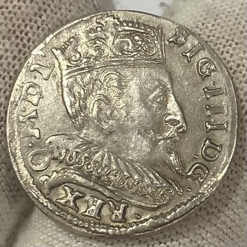Трояк, 3 гроша 1595 г., Сигизмунд Ваза, Вильно. Лучшая монета! Из слаба PCGS!