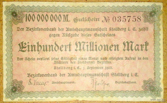 Штолльберг 100млн. марок 1923г.