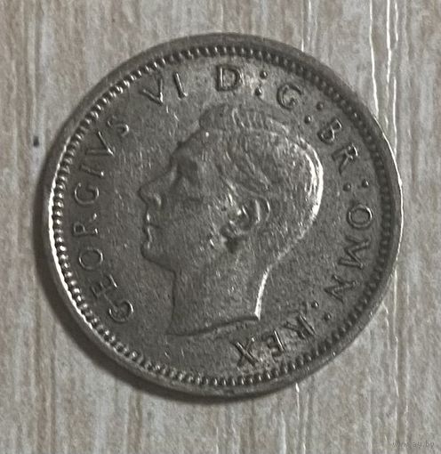 Монета 3 пенса 1941 год. Великобритания. Георг VI. Серебро