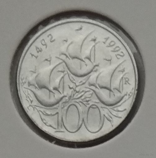 Сан-Марино 100 лир 1992 г. Открытие Америки. Корабли Колумба. В холдере
