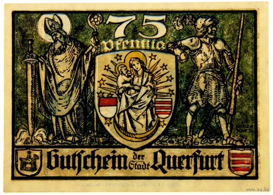 РАСПРОДАЖА!!! - ГЕРМАНИЯ КВЕРФУРТ (САКСОНИЯ-АНХАЛЬТ) 75 пфеннигов 1921 год - UNC!