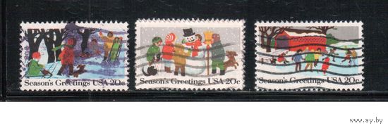 США-1982, (Мих.1607-1609) , гаш. ,Рождество, Новый год  , 3 марки(2)