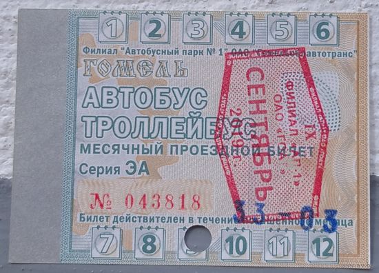 Проездной билет Гомель сентябрь 2019. Возможен обмен
