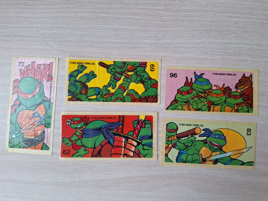 Наклейки вкладыши от жвачки Turtles Ninja Черепашки ниндзя 62 69 72 83 96 - пять штук