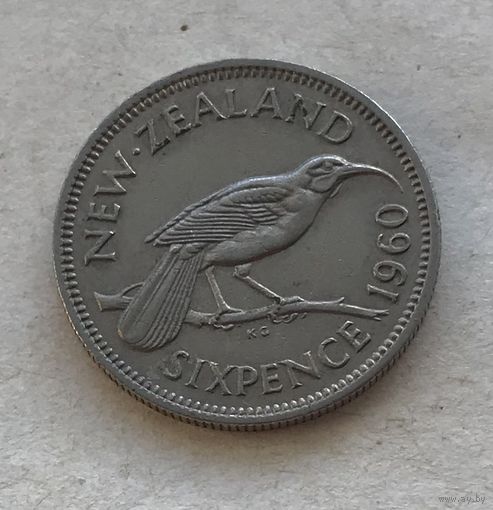 Новая Зеландия 6 пенсов 1960 птица Гуйя Елизавета II