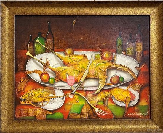 Каталожный Малишевский С.А "Праздничный ужин" или "Натюрморт с уткой",2013г. Холст, масло. Размер 76х61 см. с рамой, без 50х65 см.
