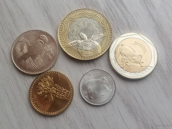 Колумбия 6 монет, животные, чек. блеск с рубля