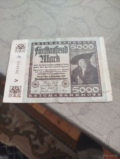 Распродажа - Банкнота 5000 марок 1922 год. Веймарская республика.