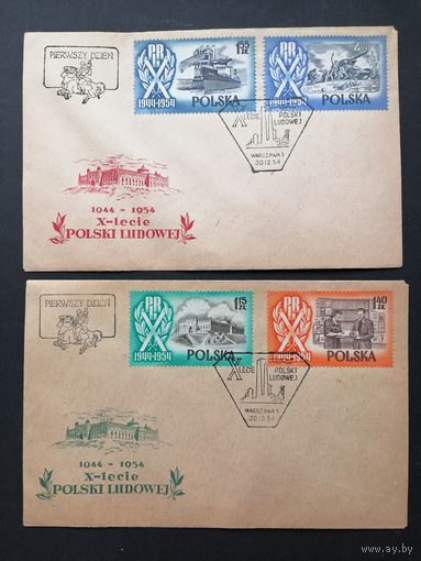 Польша 1954 Пять КПД с полной серией марок "10 лет Польской Народной Республике" (спецгашение) марки Mi.877-878,889-896 каталог 35.00 евро