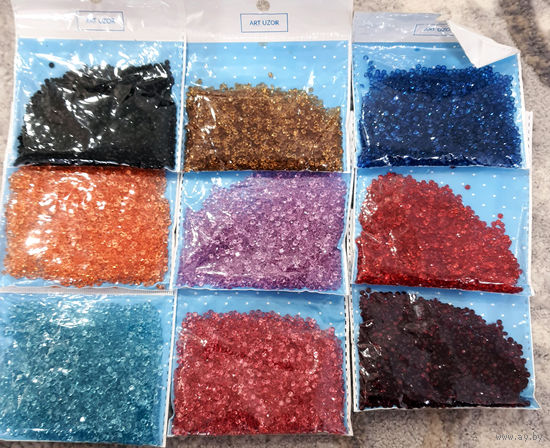 Кристаллы для творчества, 9 цветов, 180 гр