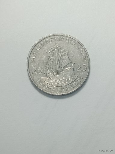 Восточные Карибы 25 центов 2002 года .