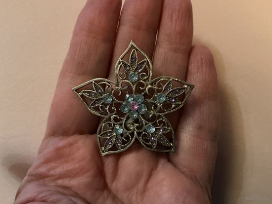 Брошь Снежинка под серебро Германия винтаж