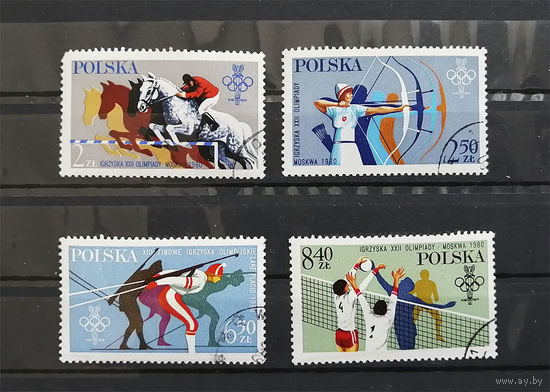 Польша 1980 г. Зимние и летние Олимпийские игры - США Лейк-Плэсид. СССР Москва 1980. Спорт, полная серия из 4 марок #0108-С1P17