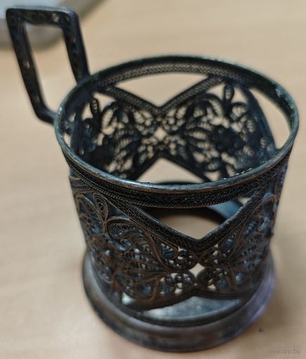 Подстаканник, коллекционный, советский. Мельхиор, скань, КХИ