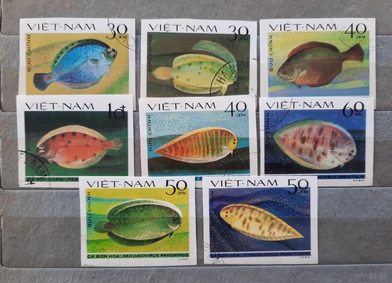 Вьетнам 1982г. Серия из 8 марок(без зубц.). Рыбы. гаш.