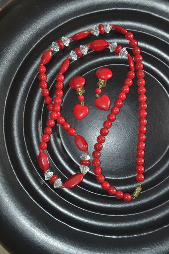 Бусы  ретро + клипсы Цветное стекло