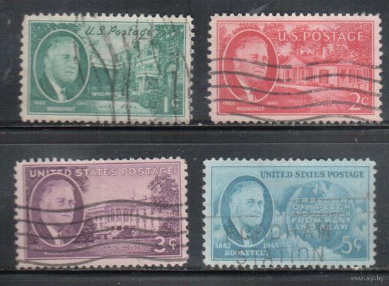 США-1945, (Мих.534-537 ), гаш.   , Личности , Президент, Рузвельт(полная серия)