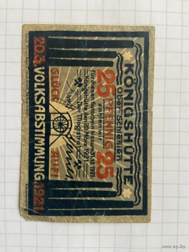 25 пфеннингов (нотгельды) 1921 г. Германия.