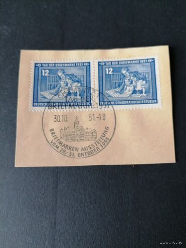 ГДР 1951 Марки "День почтовой марки" (вырезка специальное гашение) Mi.295 каталог 3.00 евро