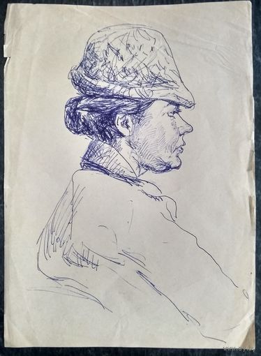 Крохалев Петр. Дама в шляпке. Рисунок. Бумага.  Шариковая ручка. 21х29 см.