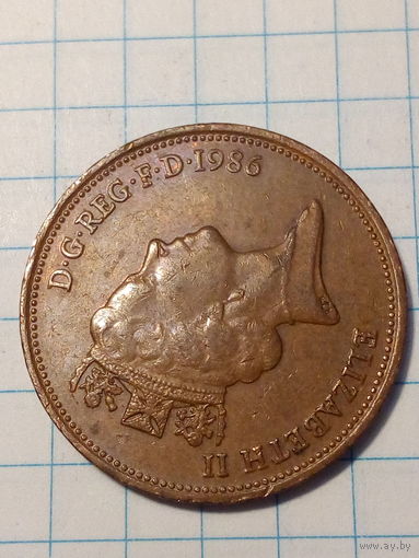 2 пенса Великобритания 1986 год.