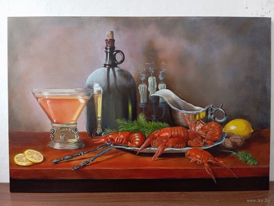 Картина маслом "Натюрморт с раками"