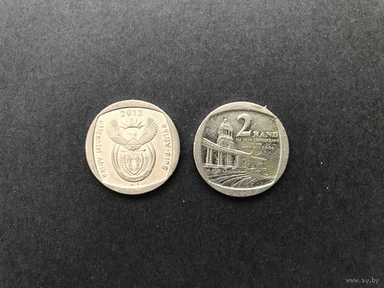 ЮАР /Южная Африка/ 2 ранда 2013, юбилейная "100 лет Зданию Союза". Название страны на языках коса и африкаанс: uMzantsi Afrika, Suid-Afrika