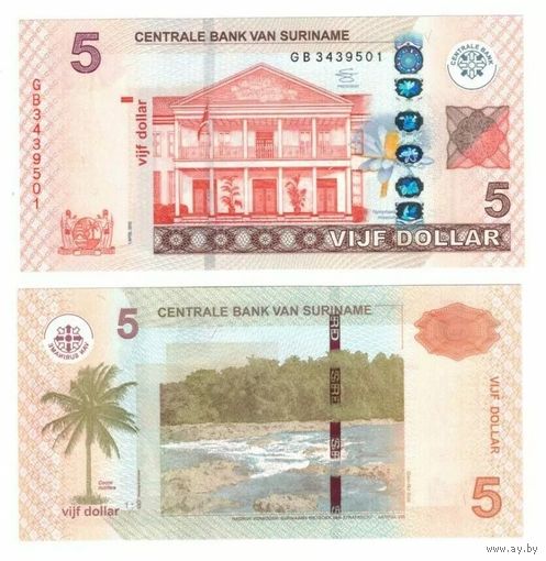 Суринам 5 гульденов образца 2012 года UNC p162b
