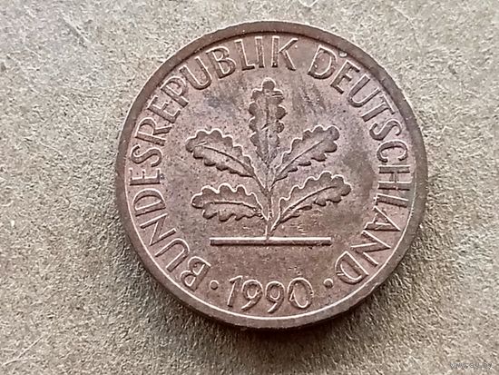 ФРГ 1 пфенниг, 1990"D" (К-U-обм)