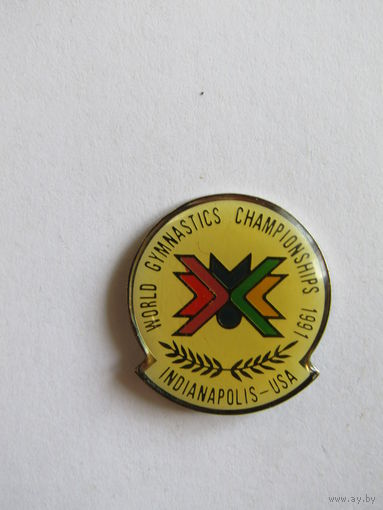 Значок. Знак. "26-й Чемпионат мира по спортивной гимнастике". "США". "Индиана". "Спорт". "Гимнастика". "Олимпиада". 1991. м