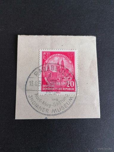 ГДР 1956 Вырезка с маркой из серии "750 лет городу Дрезден" (спецгашение) Mi.525 каталог 0.50 евро