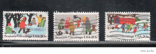 США-1982, (Мих.1607-1609) , гаш. ,Рождество, Новый год  , 3 марки(3)