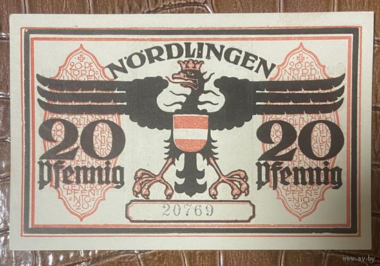 Нотгельд 20 пфеннигов 1918 год. Нёрдлинген Веймарская республика