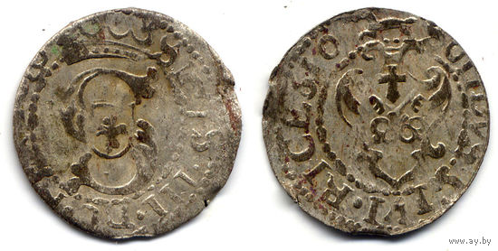 Шеляг 1610, Сигизмунд III Ваза, Рига. Редкий вариант с укороченной датой '610' на Рв., R5