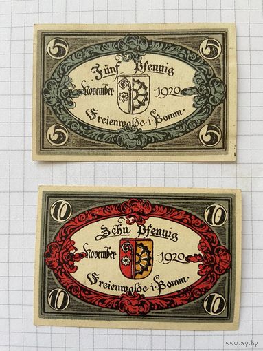 Нотгельд 5-10 пфеннигов Германия Грюнвальд-0101