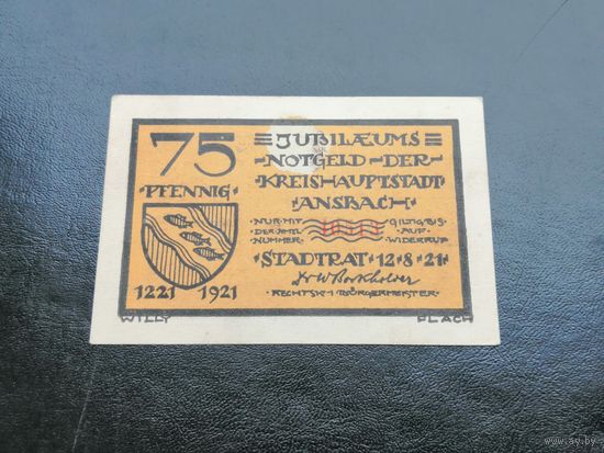 Германия нотгельд 75 пфенингов  1921 Ansbach