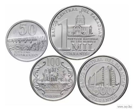 Парагвай 50, 100, 500; 1000 гуарани. UNC. Архитектура и известные люди. Предложи свою цену или обмен!