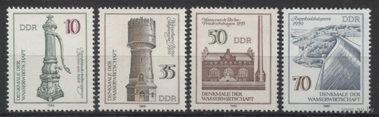 ГДР. Германия 1986 год. 100 лет водоснабжению. Колонка. Водонапорная башня. Платина. **