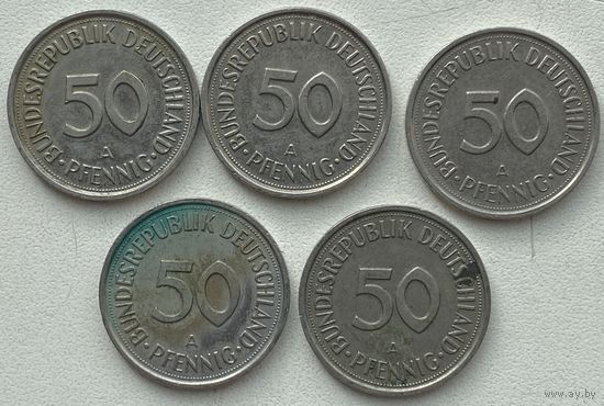 Германия 50 пфеннигов 1990 г. A. Цена за 1 шт.