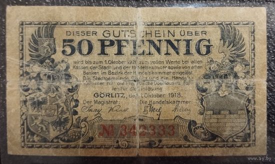 50 пфеннигов Германия 1918 г. Гёрлиц (GORLITZ) нотгельд (номер)