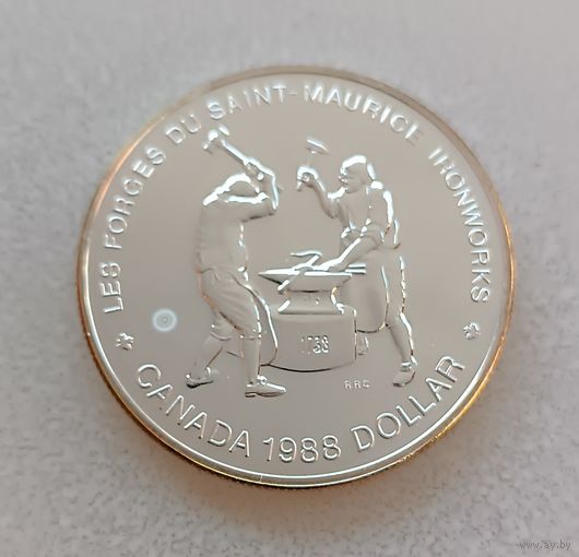 Канада. 1 доллар 1988г.250 лет кузницам Сен-Мориса.