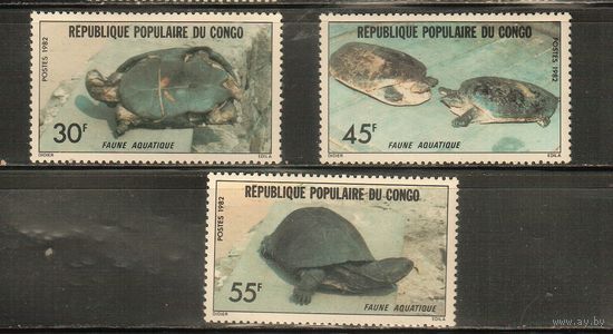 Конго -1982(Мих.890-892),  ** ,   Морская  Фауна ,  Черепахи (полная серия)