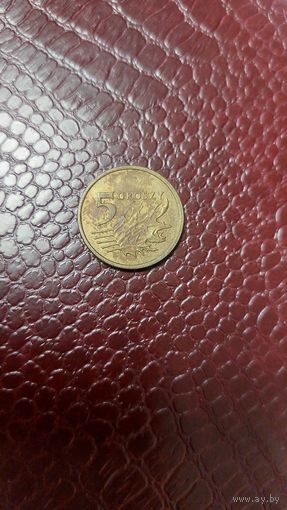 Монета 5 грошей 2004г. Польша.